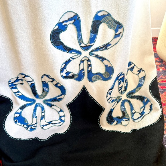 Late 1960s Mod Appliqué Statement Maxi Dress – Blue & White Graphic Print - Picture 2 of 7